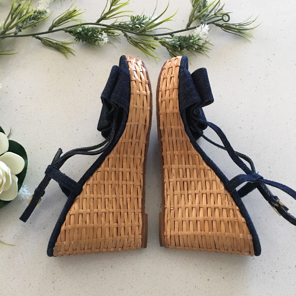 Kate spade wicker straw denim wedges 6.5 - Picture 3 of 6